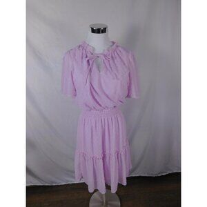 Signify Dress Womens Medium Pink Swiss Dot Ruffle Tiered Fit & Flare Boho